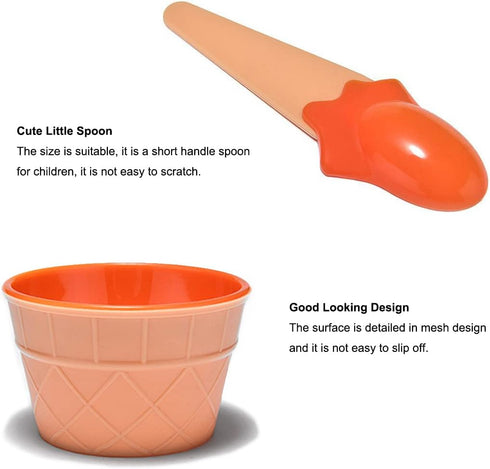 Dessert Bowls, 4 Pack Ice Cream Bowl Spoon Set, Durable Plastic Frozen Yogurt Cups with Spoons, Lovely Dessert Bowl for