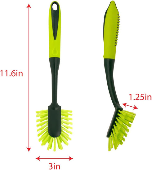 Pine-Sol Long Handle Dish Brush - Soft Bristle Kitchen Scrubber Safe for Non-Stick Cookware, Oblong