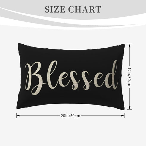Nice Gift Inspirational Blessed Letters Waist Lumbar Black Cotton Linen Throw Pillow Case for Home Decor