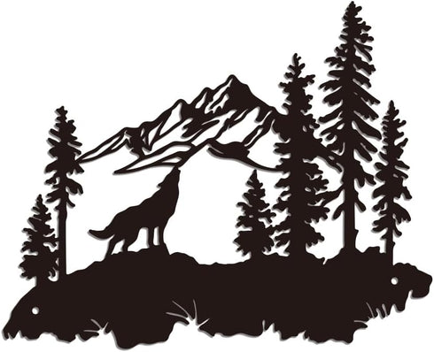 WADORN Metal Wolves Wall Art Decor, Black Iron Natural Scenery Wall Hanging Decor for Living Room Bedroom