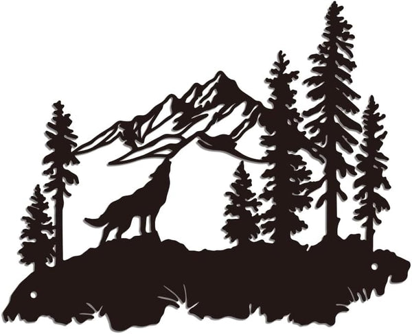 WADORN Metal Wolves Wall Art Decor, Black Iron Natural Scenery Wall Hanging Decor for Living Room Bedroom