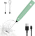 Rechargeable Handheld Electric Milk Frother Mixer with 2 Stainless Whisks, 3 Speed Adjustable Foam Maker (Avocado Green)