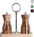Acacia Wood Salt and Pepper Grinder Set, Manual Pepper Mill, Refillable, Adjustable Coarseness with Wooden Stand