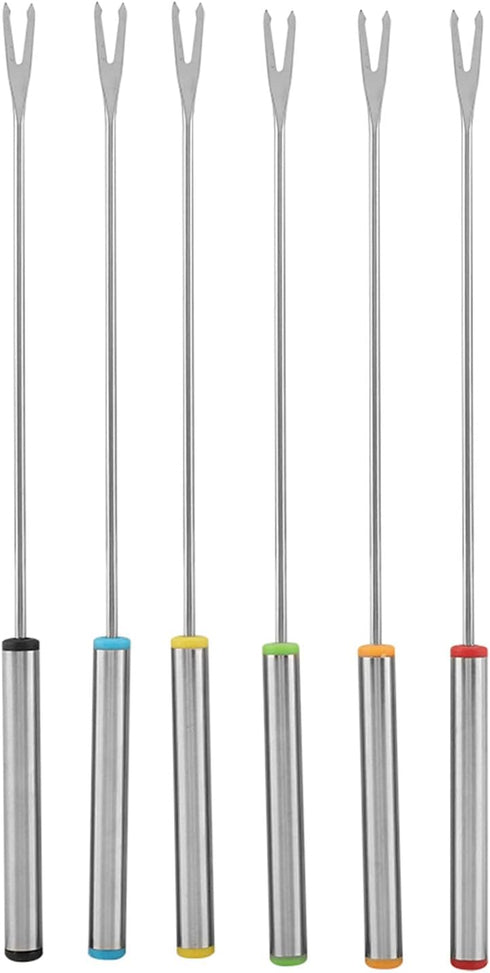 Fondue Sticks 6pcs, Stainless Steel Smores Sticks with Heat Resistant Handle for Cheese Meat Chocolate Dessert Roast