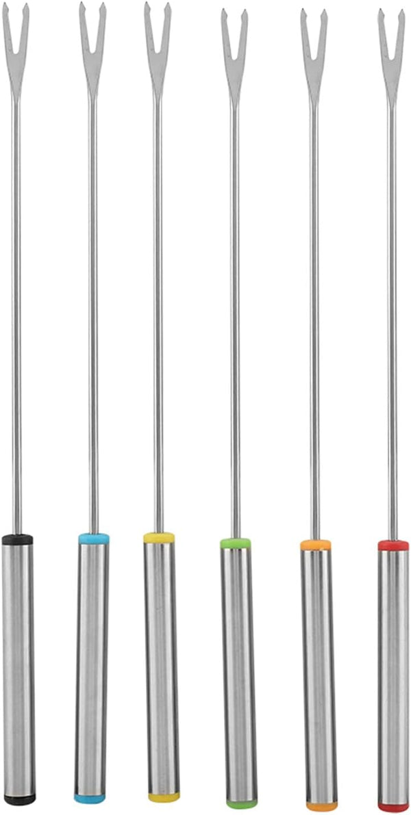 Fondue Sticks 6pcs, Stainless Steel Smores Sticks with Heat Resistant Handle for Cheese Meat Chocolate Dessert Roast
