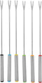 Fondue Sticks 6pcs, Stainless Steel Smores Sticks with Heat Resistant Handle for Cheese Meat Chocolate Dessert Roast