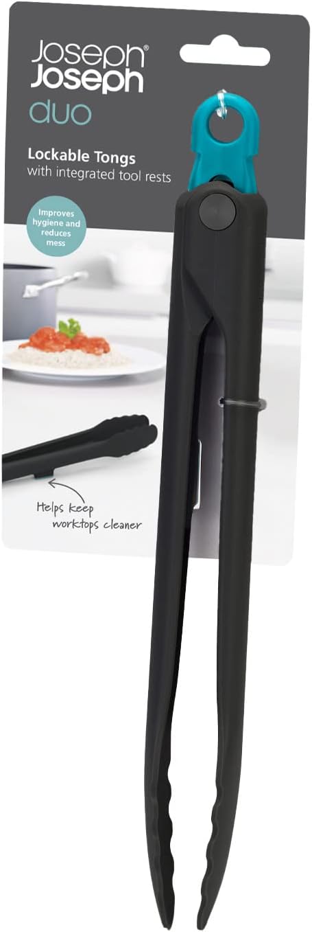 Joseph Joseph Duo Lockable Tongs Hygienic with Integrated Tool Rest & Non-Slip Feet, Suitable for Non-Stick Cookware, Heat-Resistant by Joseph Joseph