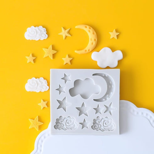 1Pc Star Moon Clouds Shaped Silicone Fondant Molds, Candy Chocolate Molds for DIY Cake Decorating Supplies