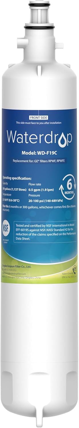Waterdrop WD-F19C Replacement Refrigerator Water Filter for GE® RPWFE®, RPWF, Compatible with GFE28 Models