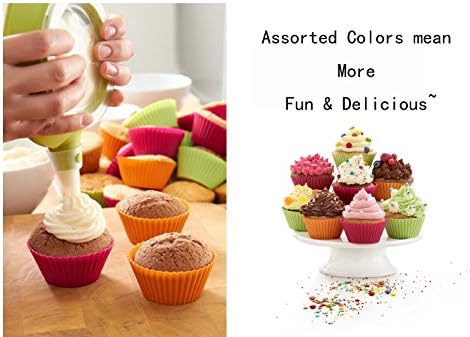 Heart Silicone Baking Cups, 30 Packs Large Resusable Muffin Cups, Love Cupcake Liners, Rainbow Colors