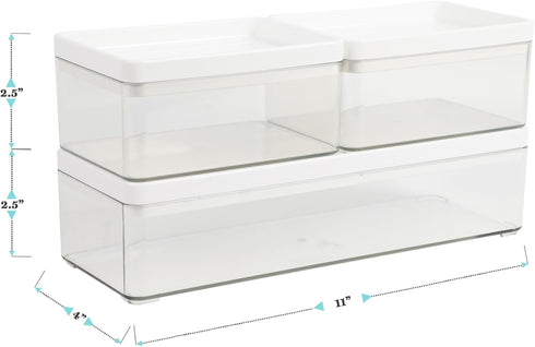 Martha Stewart Clear Plastic Stackable Storage Boxes - Grady with White Plastic Lids, Set of 3