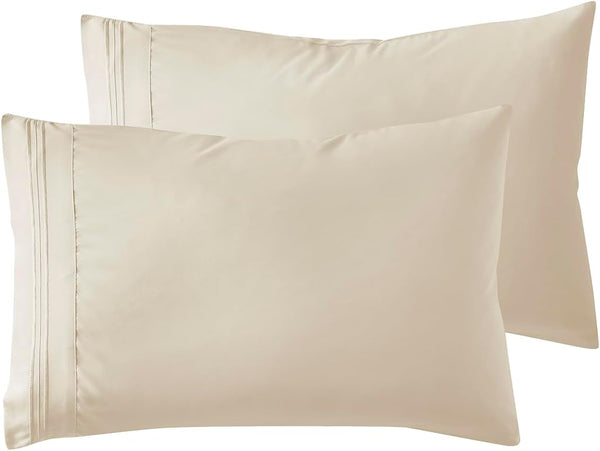 Nestl Beige Pillow Cases, Queen Size Set of 2, Soft 1800 Microfiber, 20x30 Inches