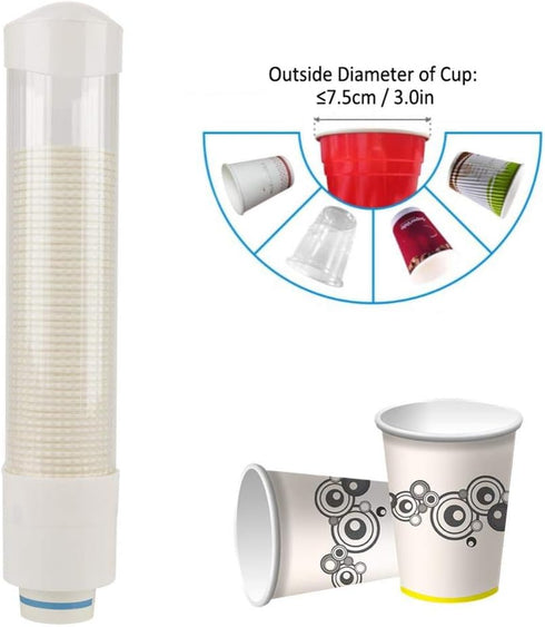 Paper Plastic Cup Dispenser for 60-80 Cups - One Touch Button Holder (White)