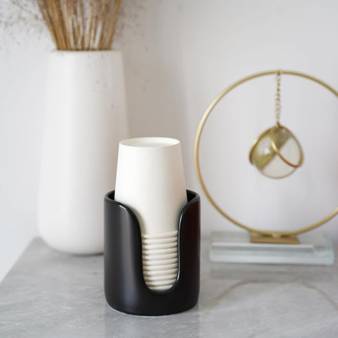 3 oz 4 oz Ceramic Bathroom Cup Dispenser, Disposable Cups Holder, Small Mouthwash Cup Dispenser (Black)