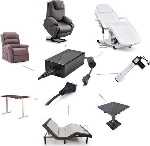 Universal Power Recliner Lift Chair Power Supply Transformer 2-pin 29V 2A Adapter with US Plug & 6.5Ft Motor Extension