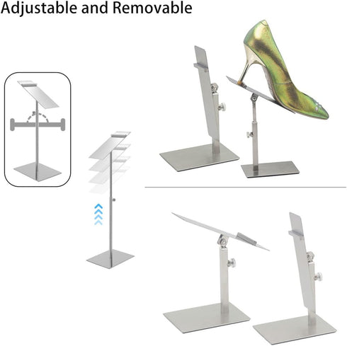 VIDAYA Countertop Set 2 Silver Display Stand, Stainless Steel Shoe Risers Adjustable Retail Supplies, Rack