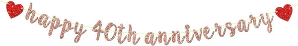 Rose Gold Happy 40th Anniversary Banner for 40th Wedding Anniversary, Forty AF Party, 40th Birthday Decorations
