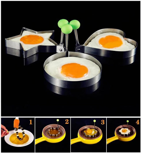 Fried Egg Mold Ring Set of 10, Stainless Steel Non-Stick Egg Shaper for Cooking Breakfast