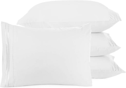 Clara Clark Queen Pillow Cases - Ultra Soft Microfiber Pillow Cover Set of 4 with Envelope Closure, White