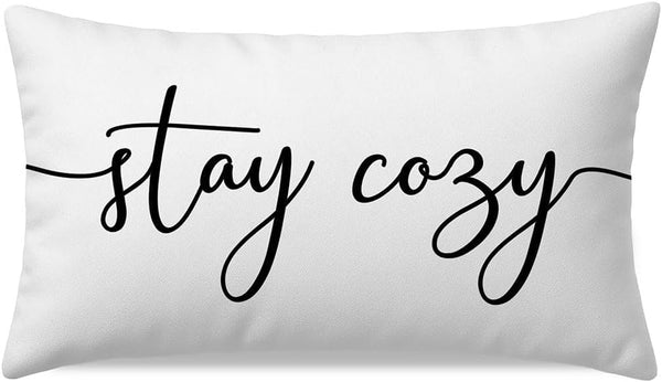 PANDICORN Throw Pillow Cover 12x20 Inch White, Stay Cozy Decorative Lumbar Cushion