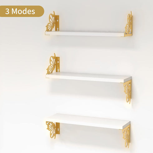 3 Pack Hoikwo Butterfly Wall Shelves, White Gold Floating Book Shelves, for Mother, Mom, Women, Girls, for Preppy Room