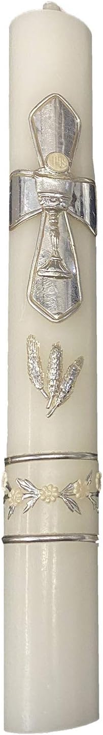 Lito First Communion Candle Set for Boys - White Silver Cross Candle Kit for Holy 1st Communion