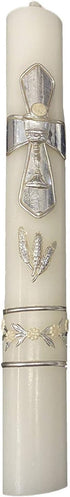 Lito First Communion Candle Set for Boys - White Silver Cross Candle Kit for Holy 1st Communion