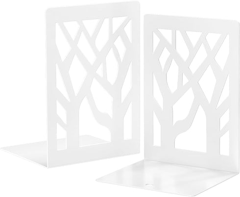 VFINE Withe Bookend 2-Piece, Tree Design Bookends for Shelves, Metal Book Ends