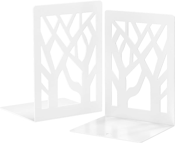 VFINE Withe Bookend 2-Piece, Tree Design Bookends for Shelves, Metal Book Ends