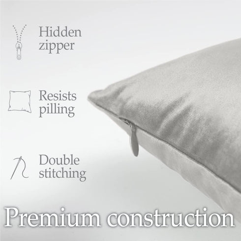 lalaLOOM Velvet Throw Pillow Covers, Set of 2 - 18x18 Decorative Square Pillows, Soft Accent Cases, Light Gray
