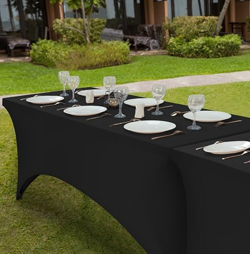 Utopia Kitchen 4FT Spandex Tablecloth - 1 Pack, Black - 200 GSM Stretch, Fitted, Washable Table Cover