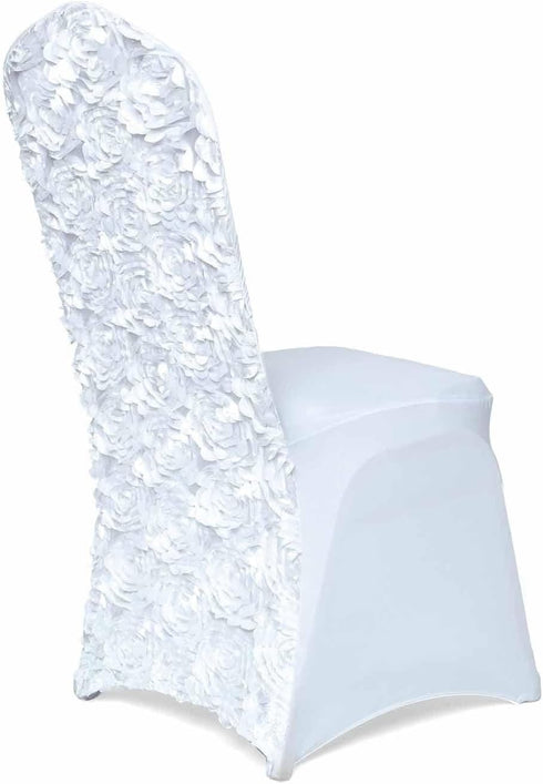 5 Rosette Efavormart PCS White Satin Spandex Stretch Folding Chair Cover for Party Dining Chairs Wedding W/Foot Pockets