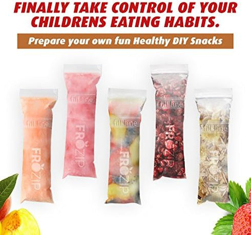 FROZIP 125 (5x2") SMALL SIZE Disposable Ice Popsicle Mold Bags| BPA Free Freezer Tubes With Zip Seals | For Healthy