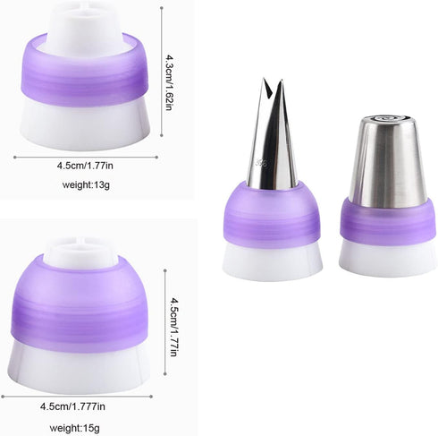 2 Pack Piping Tips Three-hole Converter Pastry Bag Russian 3 Color Mounting Nozzle Purple Triple Pipe Adapter Decorating Kit Cream Swirl Coupler Decor Tools for Cupcake Baking Icing Cake by NentMent