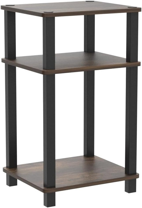 Set 2, 3-Tier Furinno JUST Side Table of Open Shelf End Table, Toolless Assembly Night Stand, Bedside Table with Square