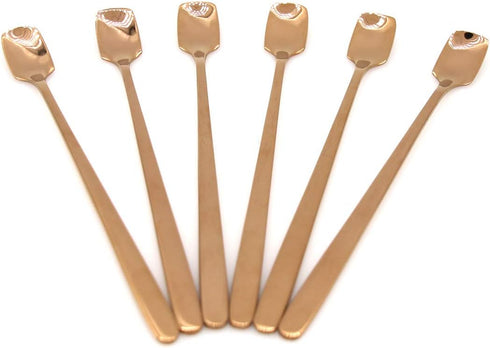 6 PCs Stainless Steel Mixing Spoon with Rose Gold Finish - Stirrer Spoon with Shovel-Shaped Head for Coffee, Ice Tea, Soft Drink, Cocktail, Length 6-1/32-Inch (15.3 cm)
