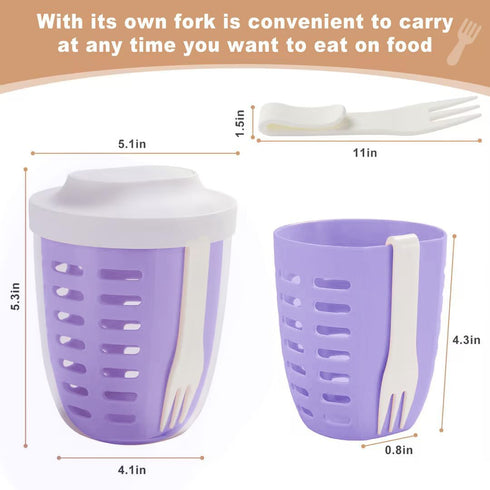 Fruit Salad Storage Cup with Lids and Fork, 20 Oz Airtight Plastic Containers for Fridge, BPA-Free, Reusable (Purple)