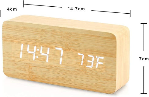 OCT17 Wooden Digital Alarm Clock - Multi-Function LED with USB Power Supply, Voice Control, Timer