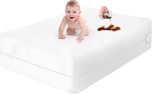28x52x6) Crib Mattress Protector Waterproof - Zippered Encasement Cover for Baby, Toddler (Crib Size - White