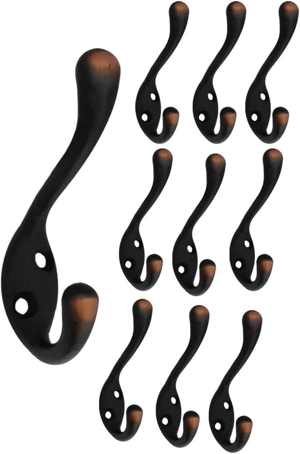 QCAA Premium Quality Heavy Duty Coat and Hat Hook Hanger - 3-3/8", Zinc Die Cast, Oil-Rubbed Bronze, 10 Pack