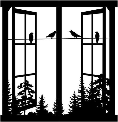 Resama Metal Wall Art, Birds In the Window Landscape Wall Hanger, Mountain and Forest Nature Decor, Unique Large Wall