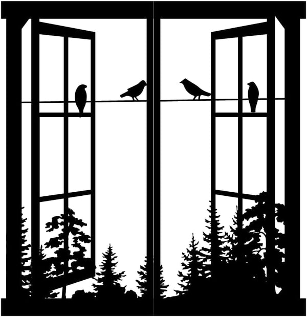 Resama Metal Wall Art, Birds In the Window Landscape Wall Hanger, Mountain and Forest Nature Decor, Unique Large Wall