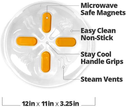Clear Magnetic Microwave Cover for Food | Splatter Cover with Steam Vents | BPA-Free Dish Cover | Dishwasher Safe |