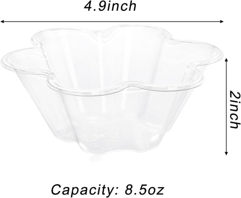 SOUJOY 100 Pack Ice Cream Cup, 8.5Oz Clear Flower Shape Appetizer Bowl, Disposable Plastic Dessert Serving Bowl for Sundae, Chocolate, Appetizers