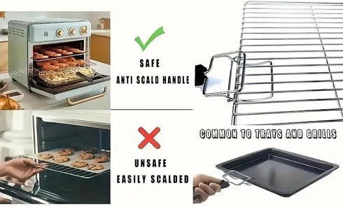 (2-PCs) Air Fryer Convection Toaster Oven Tray Extractor, Grills Clip, Scald Resistant Handle Tool, Durable Oven Tray