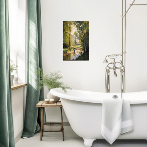 QIXIANG Spring Canvas Wall Art Green Forest Tree River Picture Prints for Living Room Decor (12.00" x 18.00")