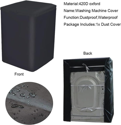 Dustproof Waterproof Washing Machine Cover, Black Top Load Protection Cover for Indoor/Outdoor Use