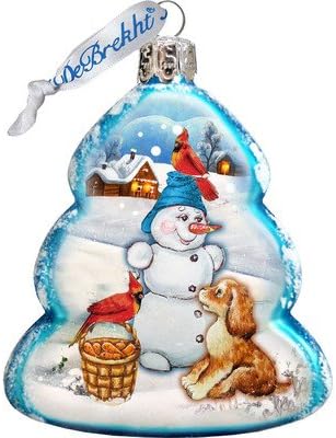 Building A Snowman Glass Ornament, Christmas Decor, 773021 Art by G.DeBrekht