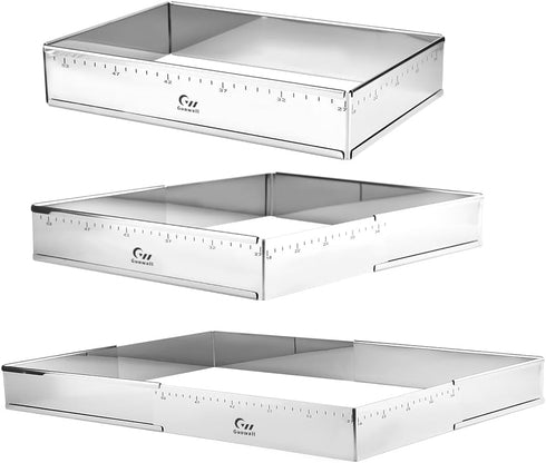 Guowall Extensible Stainless Steel Square Cake Mold, Heavy Duty Adjustable Mousse Ring - 10 * 7in