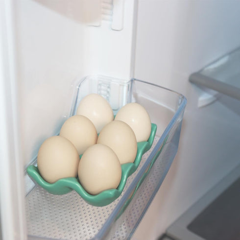 Ceramic Egg Holder - Porcelain Fresh Egg Tray for Fridge Countertop Kitchen Storage, Holds Half Dozen 6 Cups